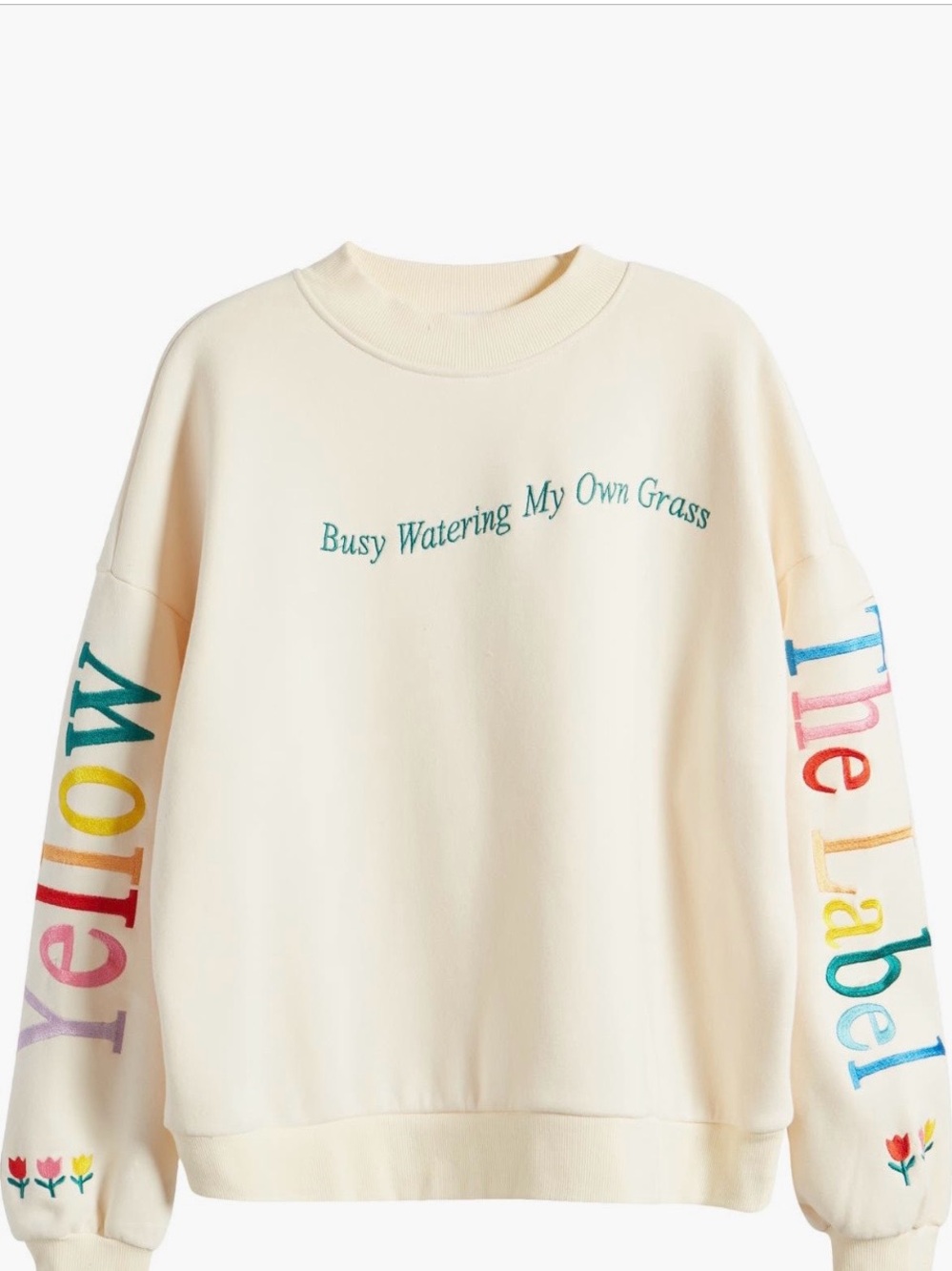 Yellow The Label Busy Watering My Own Grass Embroidered Crewneck Sweatshirt Sz S